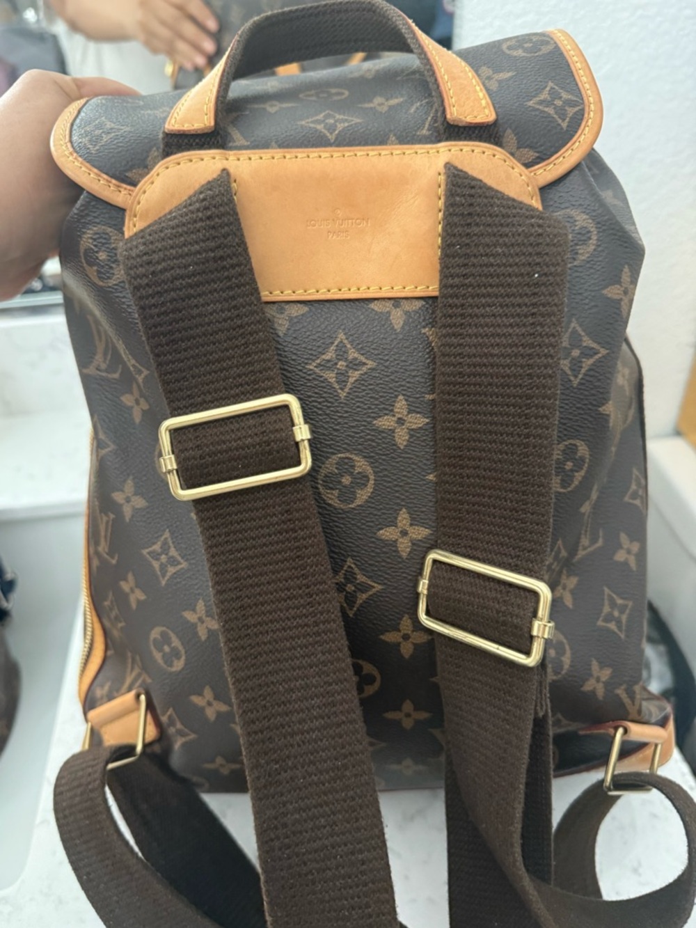 Louis Vuitton Monogram Sac de Bosphore Backpack with Tan Leather Accents - Picture 4 of 11